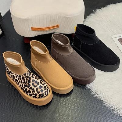 Leoparden Plateau Damen Schnee Stiefeletten Designer Flats Freizeitschuhe Plüsch Baumwollschuhe 2024 Trend Warme Winter Botas Mujer 35-42