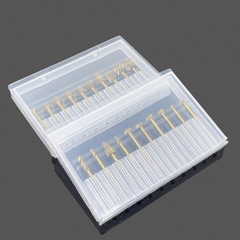 Mini Transparent Plastic Tool Storage Container 20-Hole Parts Box for Rotary File Milling Cutter Nail Tool Polishing Organizatio