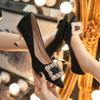 High Heels Women's Stiletto Niche Single Shoes Sequined Pearl Wedding Shoes Bridal Shoes with Wedding Dress