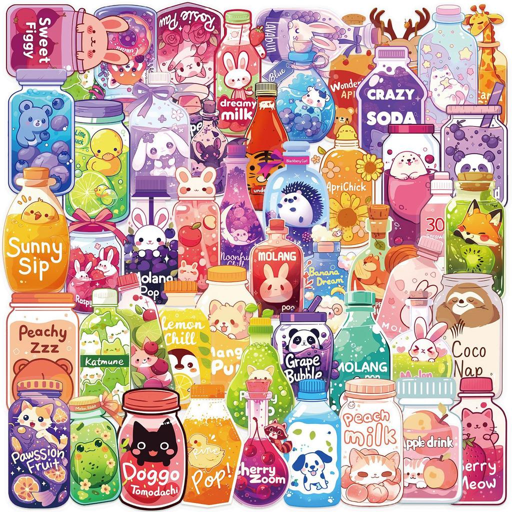50 Transparent INS Colored Bottle Sticker Pack Waterproof Transparent PET Hand Account Decorative Guitar Notebook