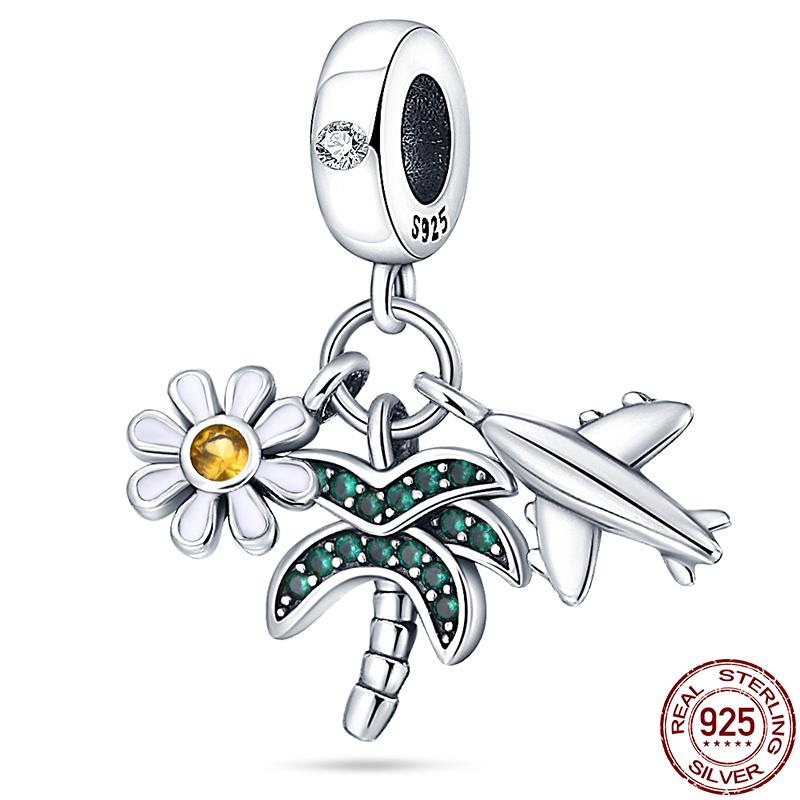 Charms 925 Fit 3MM Bracelets Earth Plane Bead Air Balloon Travel Camera Pendant DIY Jewelry Making