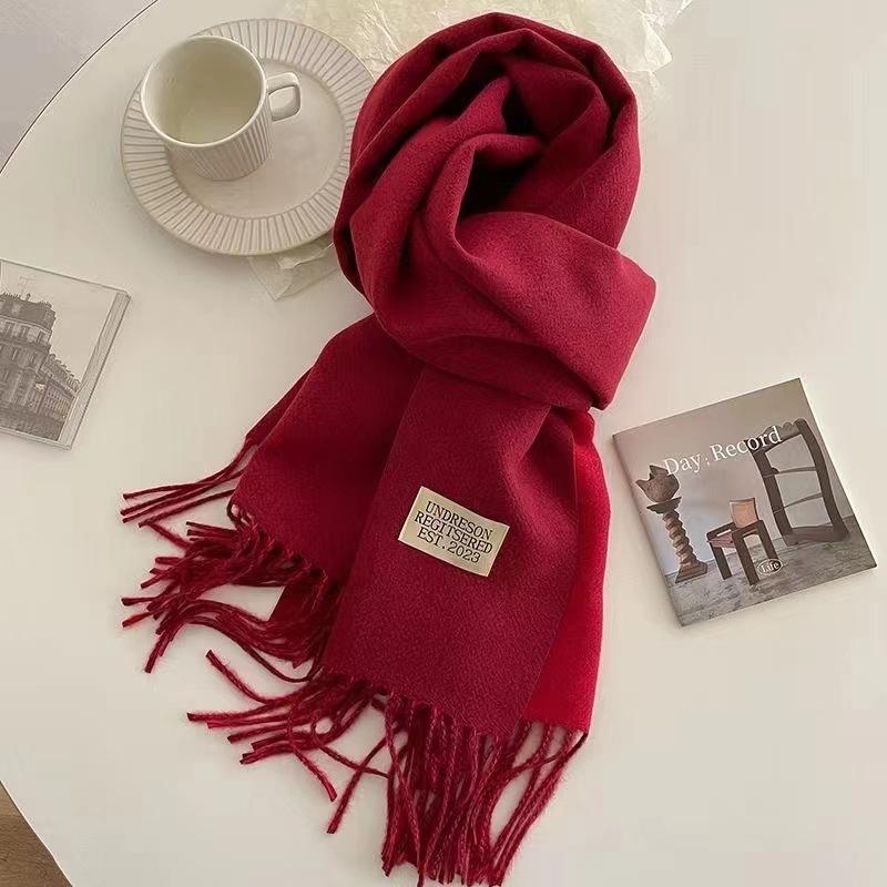 Double-sided Solid Color Cashmere Scarf Women's Thickened Warm Premium Scarf Shawl