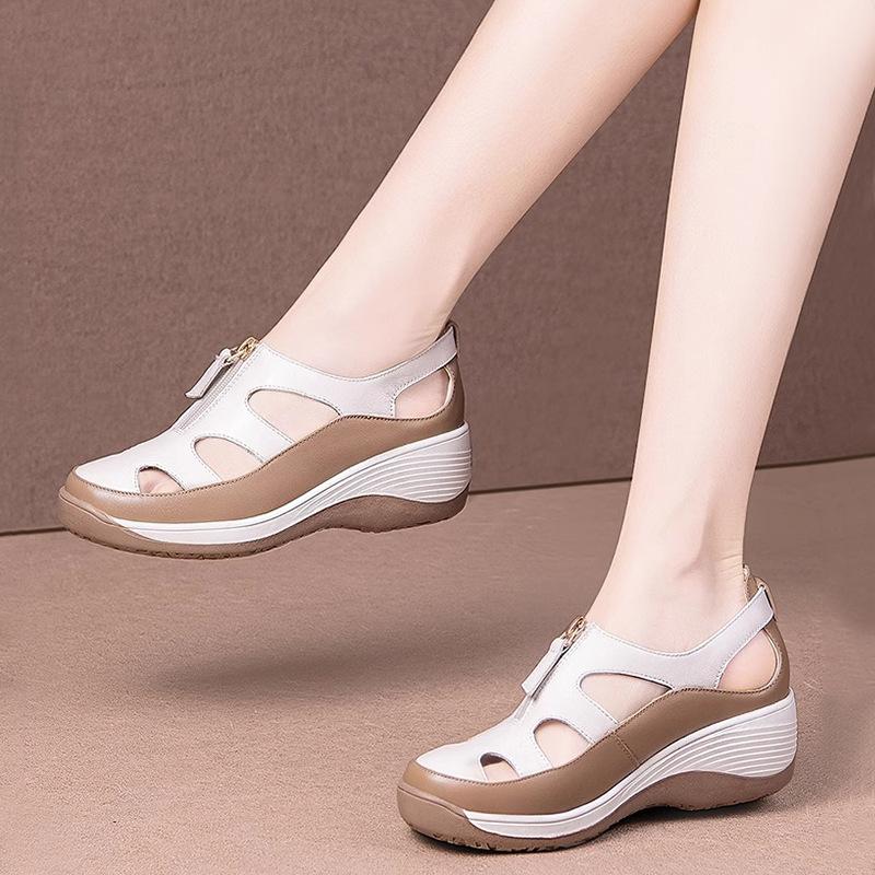 

Кожаная женская обувь лето новая полая сумка голова толстая подошва мягкая подошва сандалии женская повседневная обувь 39