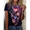 Modisches Damen Rundhals Kurzarm 3D Lässiges Farbprint Lässiges Kurzarm Rundhals T-Shirt