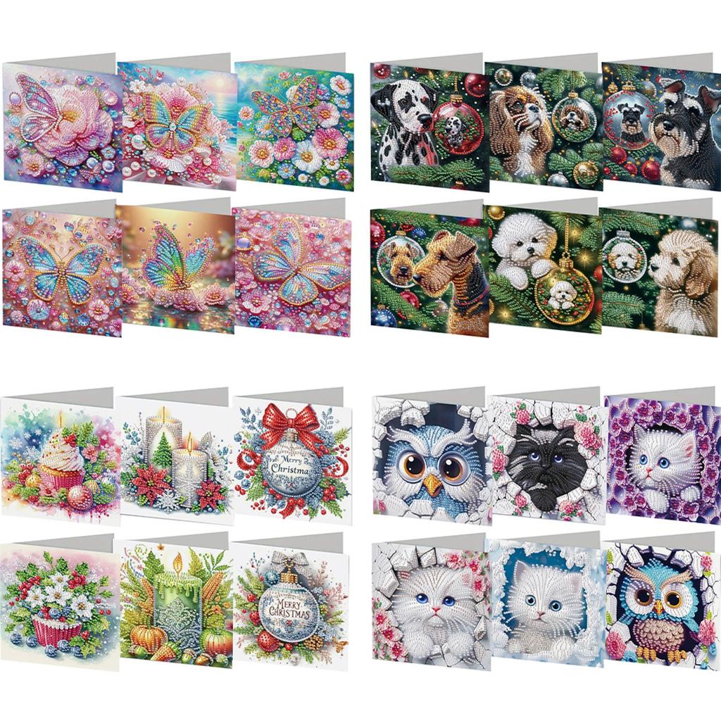 6Pcs Flower Butterfly Rhinestone Painting Card Kit Diamond Drawing Card Diamond Painting Greeting Card for Holiday Party Favors