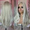 White Wig With Bangs Body Wave Lace Fornt Wig Synthetic And Blend Premium Fibre Heat Resistant Cosplay Pre Plucked For Women