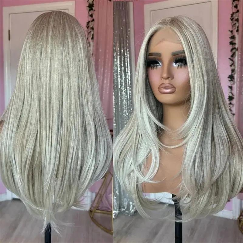 White Wig With Bangs Body Wave Lace Fornt Wig Synthetic And Blend Premium Fibre Heat Resistant Cosplay Pre Plucked For Women