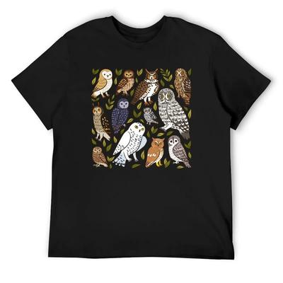 Cute Owls Pattern T-Shirt Funny Gifts Vintage Graphic Tee Boys Whites Shirts Graphic Tee Shirts Graphic Tee Men