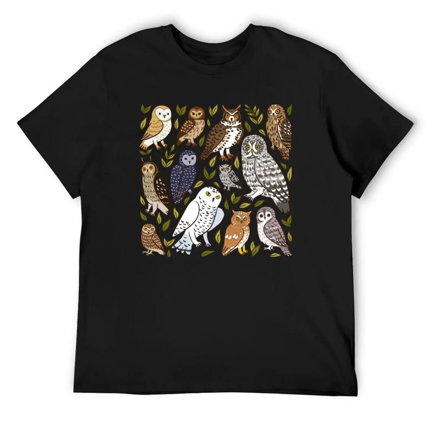 Cute owls pattern T-Shirt funny gifts vintage graphic tee boys whites shirts graphic tee shirts graphic tee men S