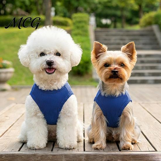 Layered Pet Clothing Sleeveless Ribbed Dress, Ultramarine Blue Cute Dog Striped Skirt Lightweight Dress Girl Doggie Clothes for Small Medium