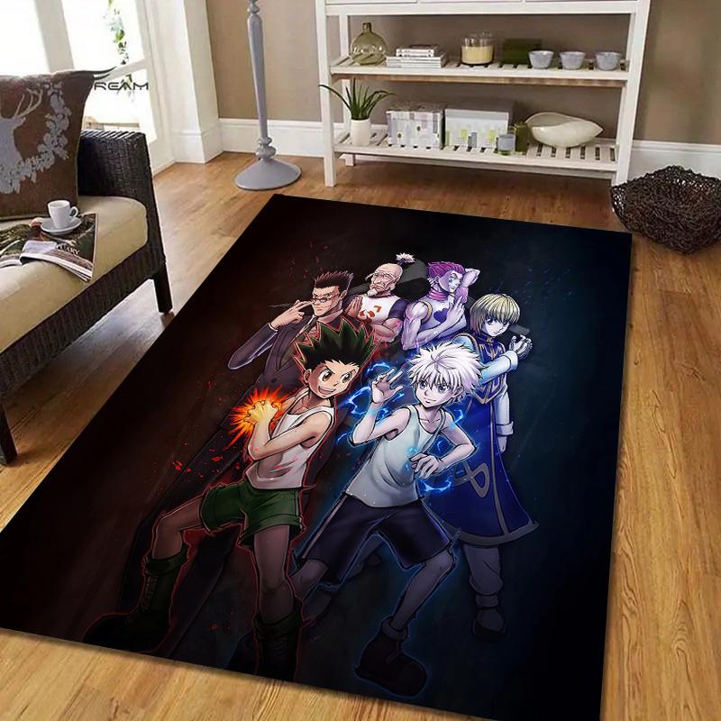 Hunter × Hunter Flannel Pattern Square Carpet,Area Rug,Carpet Rug for Living Room Bedroom Sofa Playroom Decor,Non-slip Floor Mat