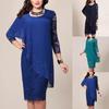 Plus Size Solid Color Women Double Layer 3/4 Sleeve Round Neck Bodyon Midi Dress