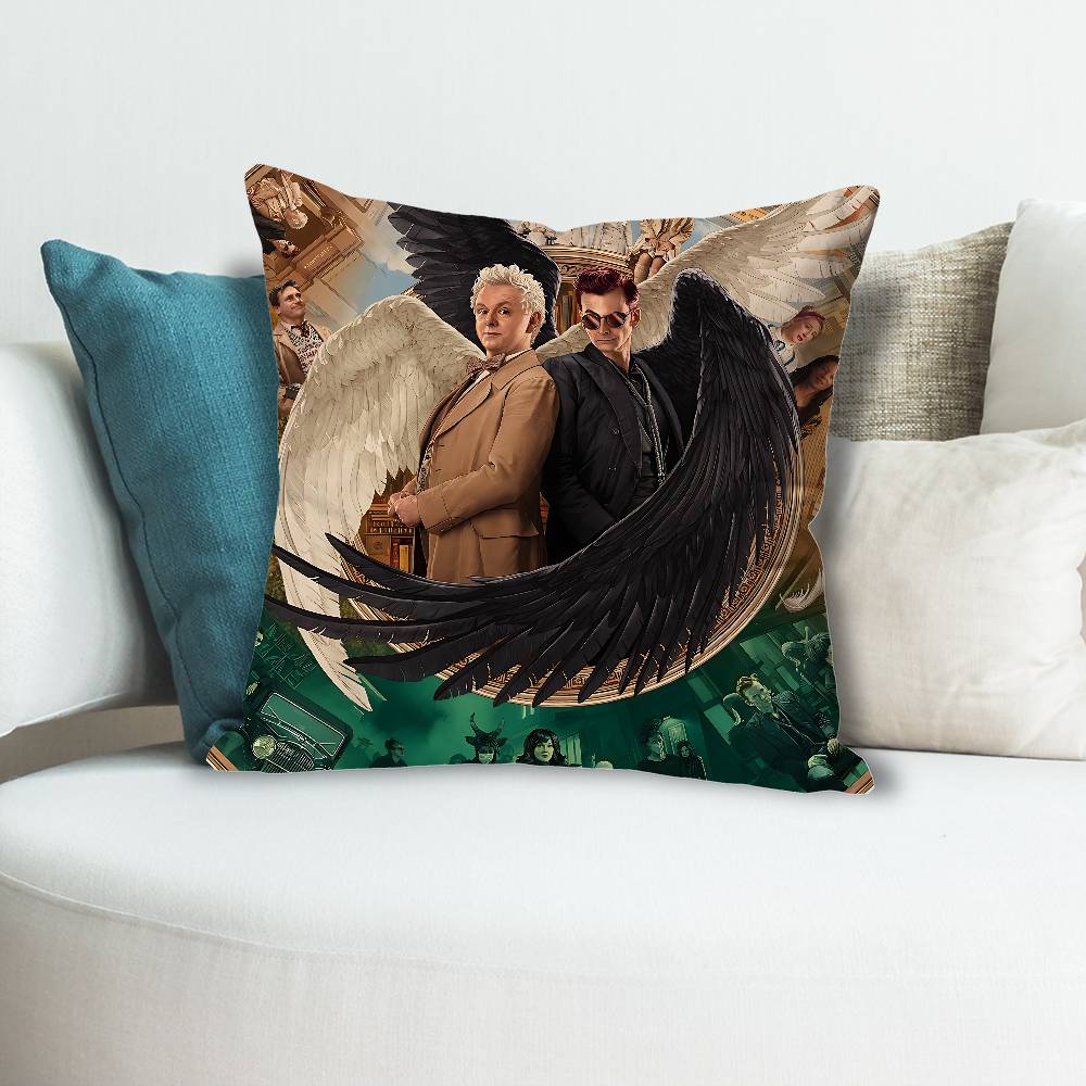 GGood OOmens TV Anime Celebrity Merchandise AllMatch Printed Pillow Case Sofa Car Office Room Decoration Protector 30x30 cm