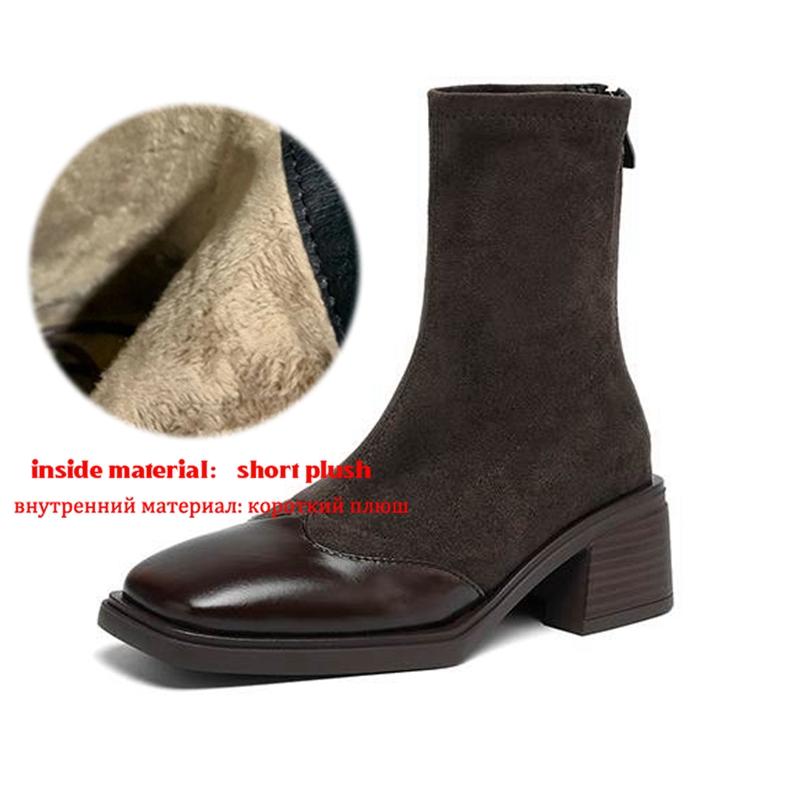 

Krazing Pot Зимние ботильоны из микрофибры с флоком, квадратным носком, современного размера 33, размер 43, на молнии, в стиле K-POP, модные, эластичные ботильоны 43