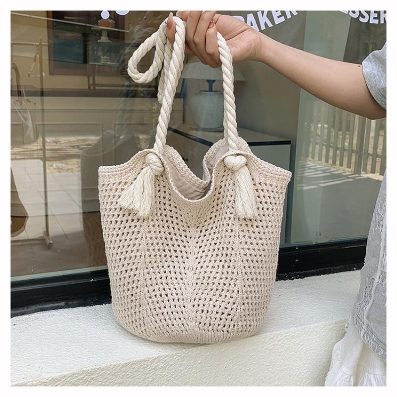 IELGY Beach Bag All-Match One-Shoulder Woven Large-Capacity Commu