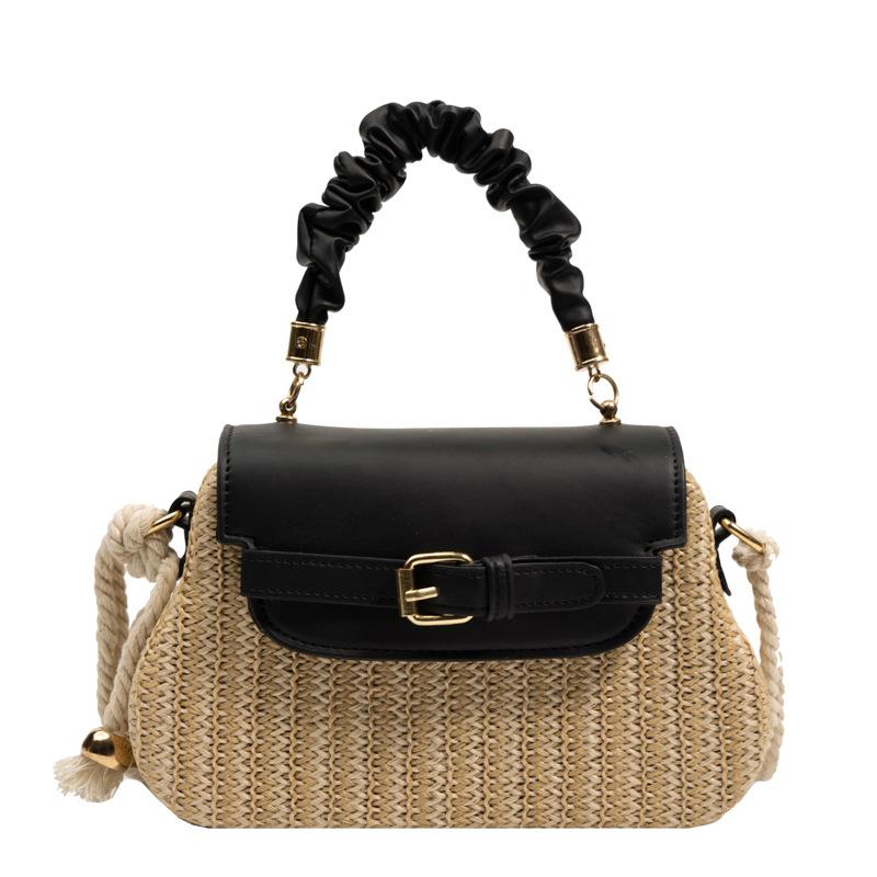 Straw bag women's bag new seaside beach bag portable messenger bag contrasting color woven small square bag