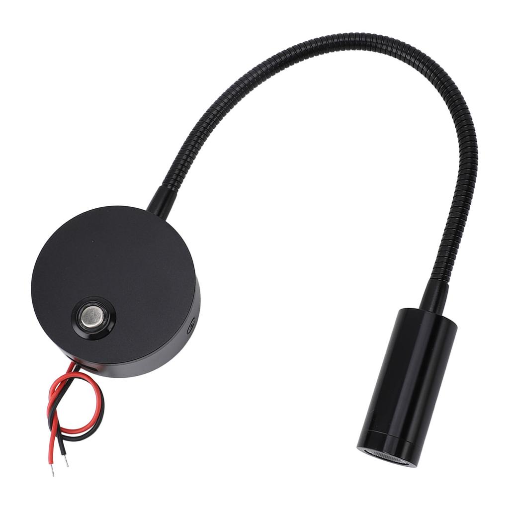 Dimmable RV Reading Light 3 Color Temperature Boat Bedside Flexible Gooseneck Wall Lamp with USB Charging Port 10‑30V Black