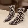 Toe Stiletto Pointed Ankle Boots Fashion Boots Spring Autumn Print Leopard Side Zipper Large Size Mid Heel Ankle Boot Women