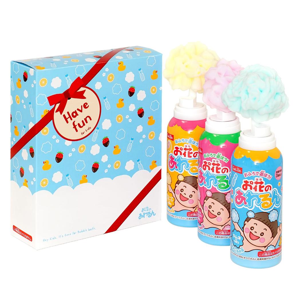 LEC Flower Awarun Bath Toys in a Gift Ramune Strawberry Chocolate and Grapefruit Perfect for Produces (3-Piece Set) Box. (Light Blue), (Pink),