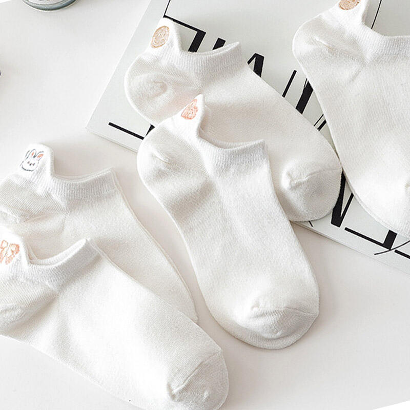 Cute white animal design ankle socks for fashion student uniform