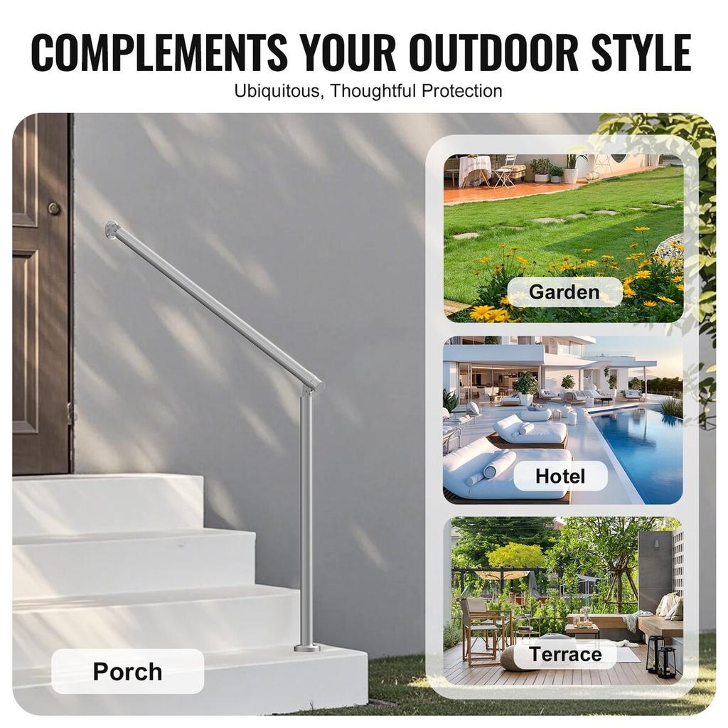 39.4in 100cm Handrails for Outdoor Steps for Porch Deck Stainless Steel