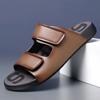 FashionSummer Fashion Leather Slippers for Men Outdoor Beach Men's Sandals Designer New Hollow Soft Soled Slip-on Flip Flops Shoes Male
