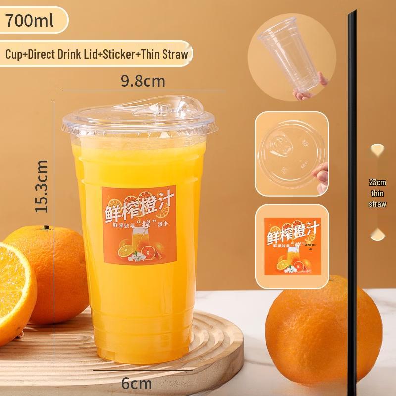 Disposable 700ml Juice Takeaway Cups Set