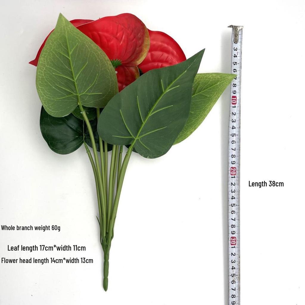 Artificial Red Anthurium Flower Bunch - 12 Heads, Perfect for Wall Decor, Wedding Ornaments, Potted Displays