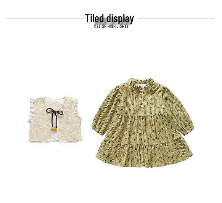 Girls' Stylish Princess Vest Dress Set – Long-Sleeve Floral for Spring & Autumn 2025