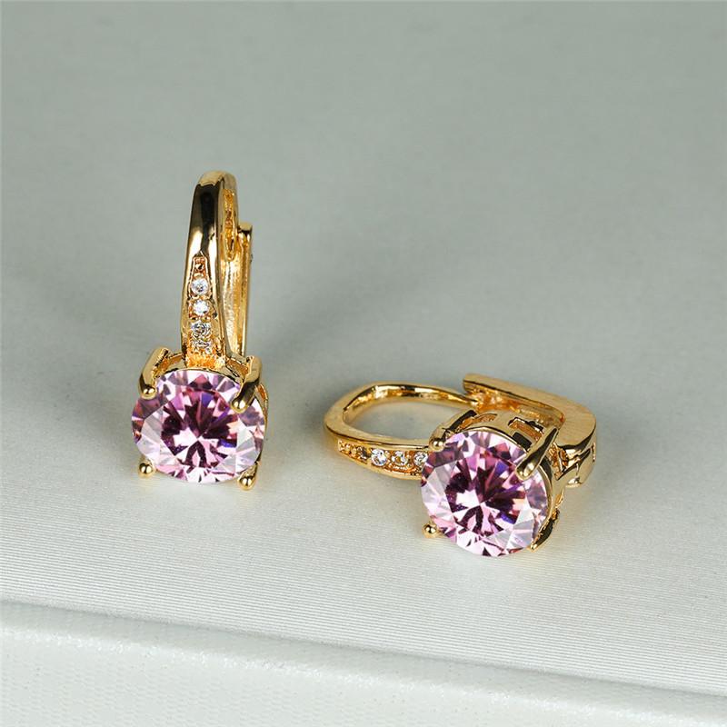 Dainty Gold Color Classic Red Blue Round Zircon Clip Earrings Mystic Rainbow Crystal Stone Wedding Jewelry For Women