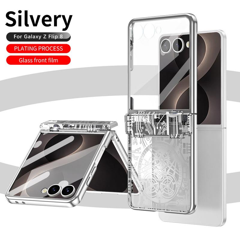 Mechine Circuit Pattern Plating Case For Samsung Galaxy Z Flip 8 7 FE 6 5 4 3 Hinge Protection Anti-drop Cover For Samsung Z Flip8 Flip7 Flip6