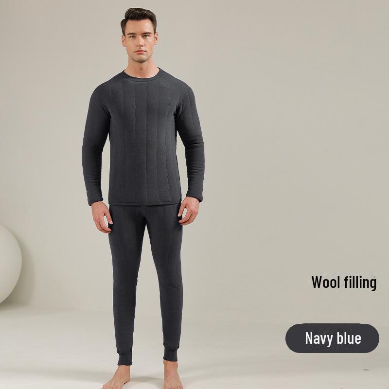 

1.1 кг мужское зимнее шерстяное термобелье: Плюс бархатный, утолщенный стеганый костюм со средним воротником для пожилых людей