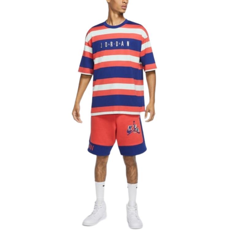 Jordan Striped Letter Print Patterned Crew Neck Short Sleeve T-Shirt Men Tops Pink Blue DV6668-455