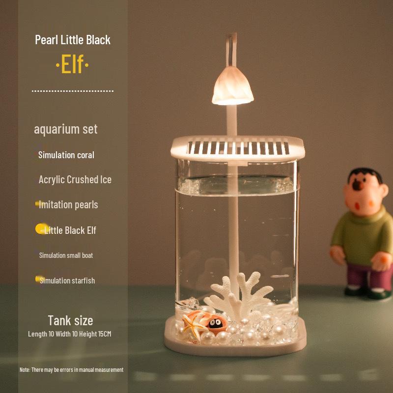 Creative Mini Betta Fish Glass Tank with Light for Desktop Decor, High-End Viewing, and Easy Maintenance.