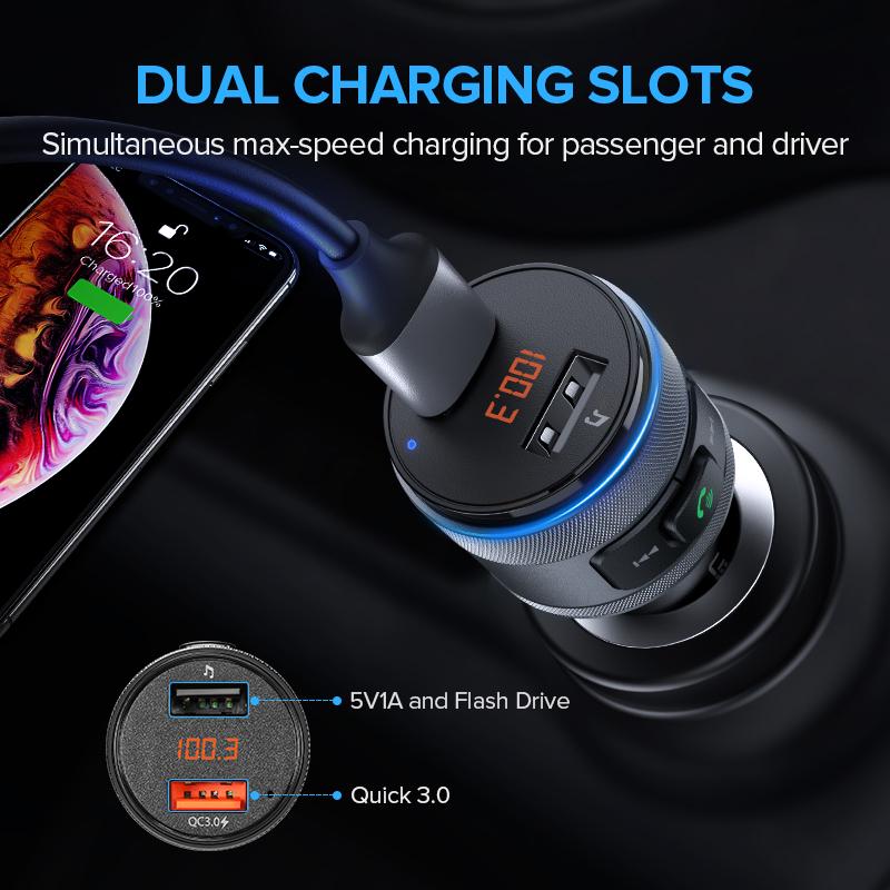 Ugreen USB Car Charger Bluetooth FM Transmitter QC Quick 3.0 Charge
