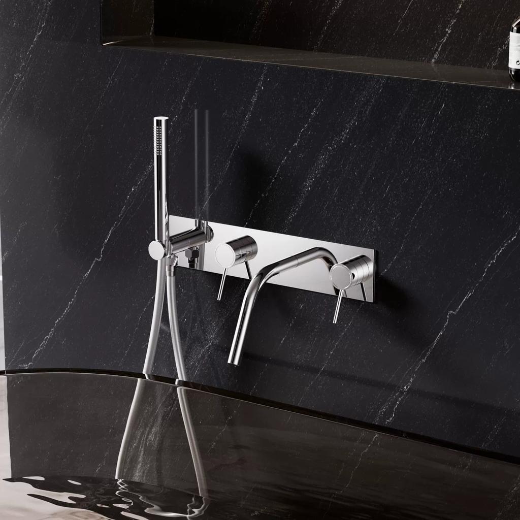 Brushed Gold In-wall Bathtub Faucet Widespread Bathtub Sink Mixer Tap Black Brass Bathroom Bath Shower Faucet Hand Shower Head