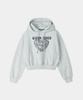 (W) Doodle Heart Crop Hoodie Melange White