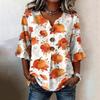 Women's Casual Button Front V-Neck Halloween Print Loose Fit Ruffled Sleeve Blouse