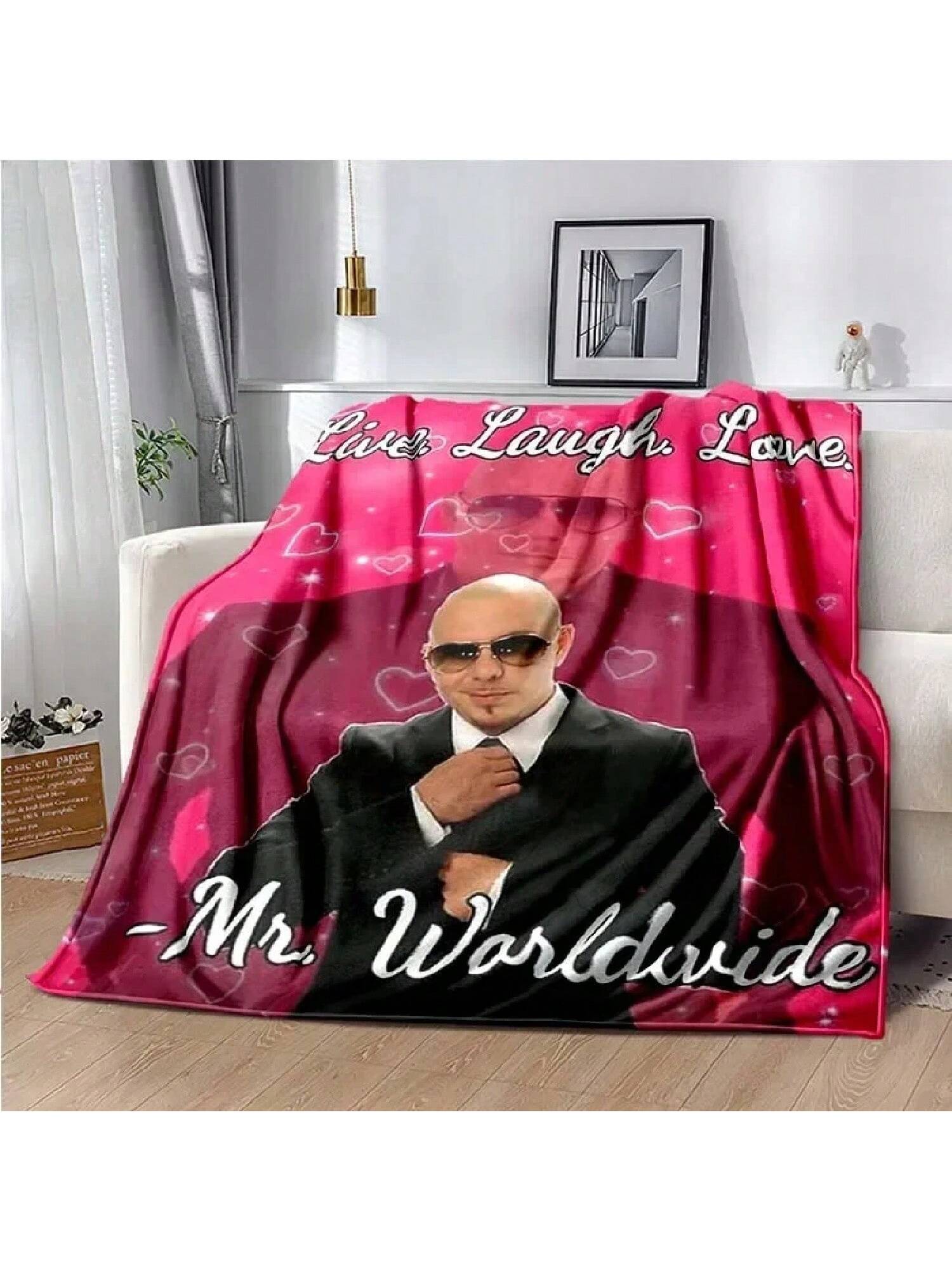 

Throw Blanket Mr 305 Pitbull MR Worldwide Hippie Poster Printed Flannel Grain Towel Soft Plush Sofa Bed Fluffy Blanket 75X95CM сірий колір