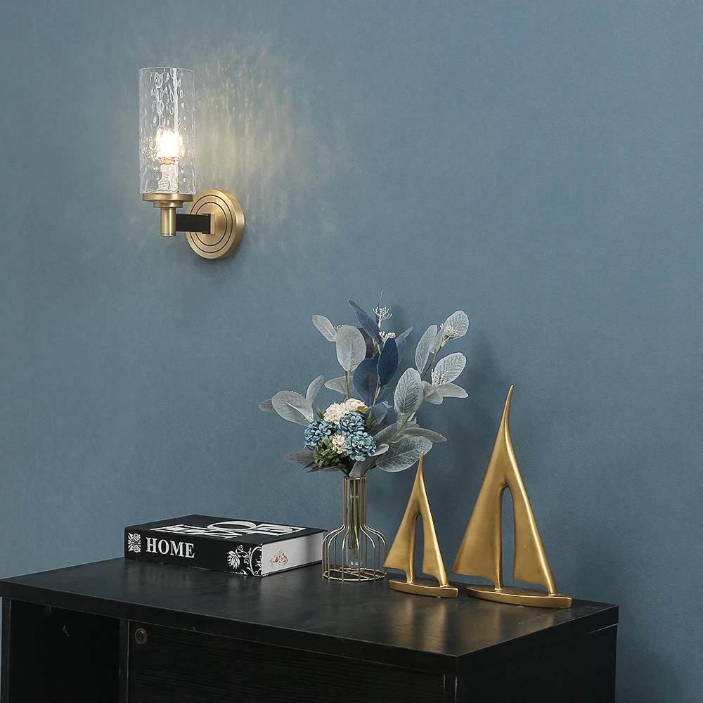 Merican All Copper Wall Lamp Living Room Bedroor Bedside Lamp Modern Lighting Luxury Background Wall Creative Glass Wall Lights