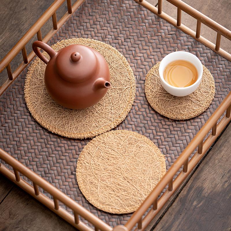 Retro Organic Loofah Sponge Cup Teapot Mat Durable Natural Kitchen Coaster Eco-friendly Teaware Tray Accessory Tea Ceremony