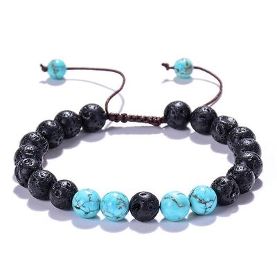 Bracciale Energetico in Pietra Vulcanica Turchese da 8mm - Bracciale di Coppia Regolabile in Pietra Lavica Intrecciata