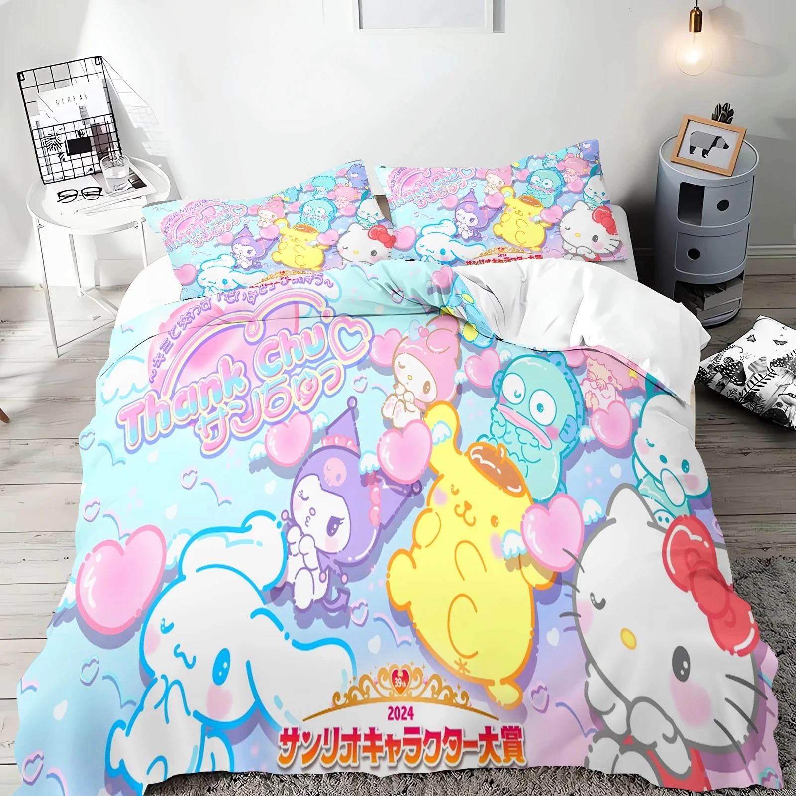 

Постільна білизна Sanrio Hello Kitty Kuromi Cinnamoroll Ковдра Покривало Підковдра Наволочка Набори з 2-3 предметів Дитячий Дорослий розмір AU Single 140x210cm