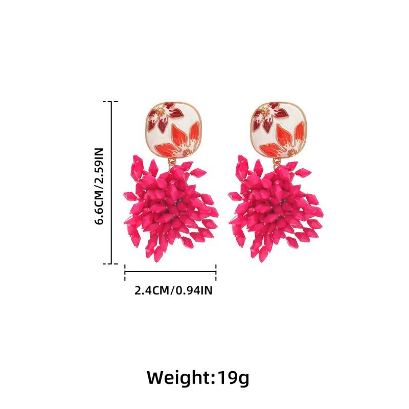 Boho Floral Drop Earrings Handmade Multi-Layer Pendant With Enamel Finish Women Fashion Statement Jewelry