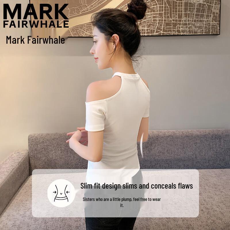 MARK FAIRWHALE Women s Ribbed Halter Off-Shoulder Top L белый