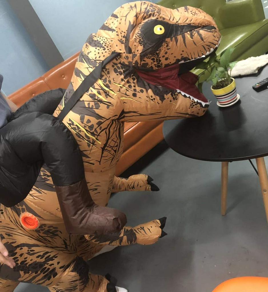 Bohuiteng Dinosaur Cosplay Dinosaur Kigurumi Rider Adult Halloween Party Costume Set Half-Body Costume, Outfit, Unisex, Monster, Air-Fillable, (Brown)