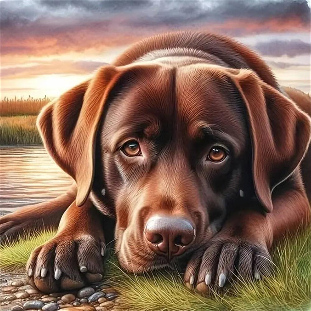 5D Diamond Painting Dog Cartoon Mosaic Animal Lake River Full Drill Embroidery Puppy DIY Crafts Kit Adult Room Decor