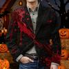 Men's Halloween Print Corduroy Warm Blazer Jacket with Pockets Casual Suit Coat Button Front Long Sleeve Outerwear