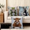Bathroom Cat Reading On Toilet Cushion Cover Anti-dustmite Pillowcase Invisible zipper silky short plush Sofa cushion cover
