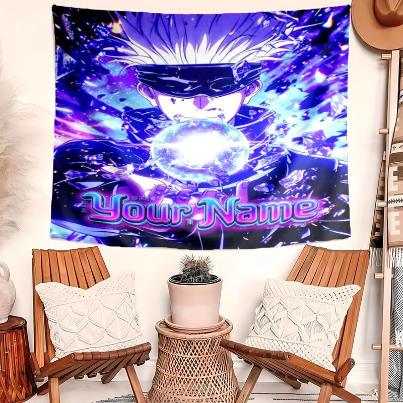 Personalized Name Gojo Satoru Tapestry, Wall Hanging Tapestry, Pattern Tapestry for Dorm Bedroom Living Room Wall Art Photography Backdrop
